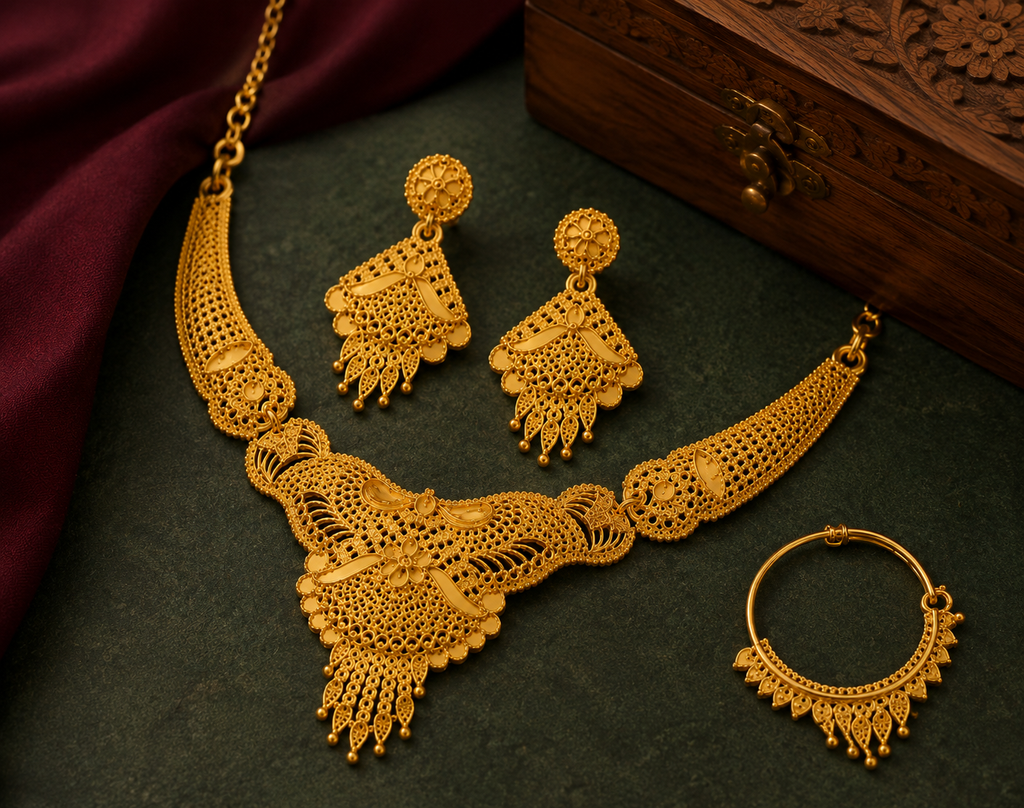 Royal Heritage Gold Filigree Jewelry Set for Women.